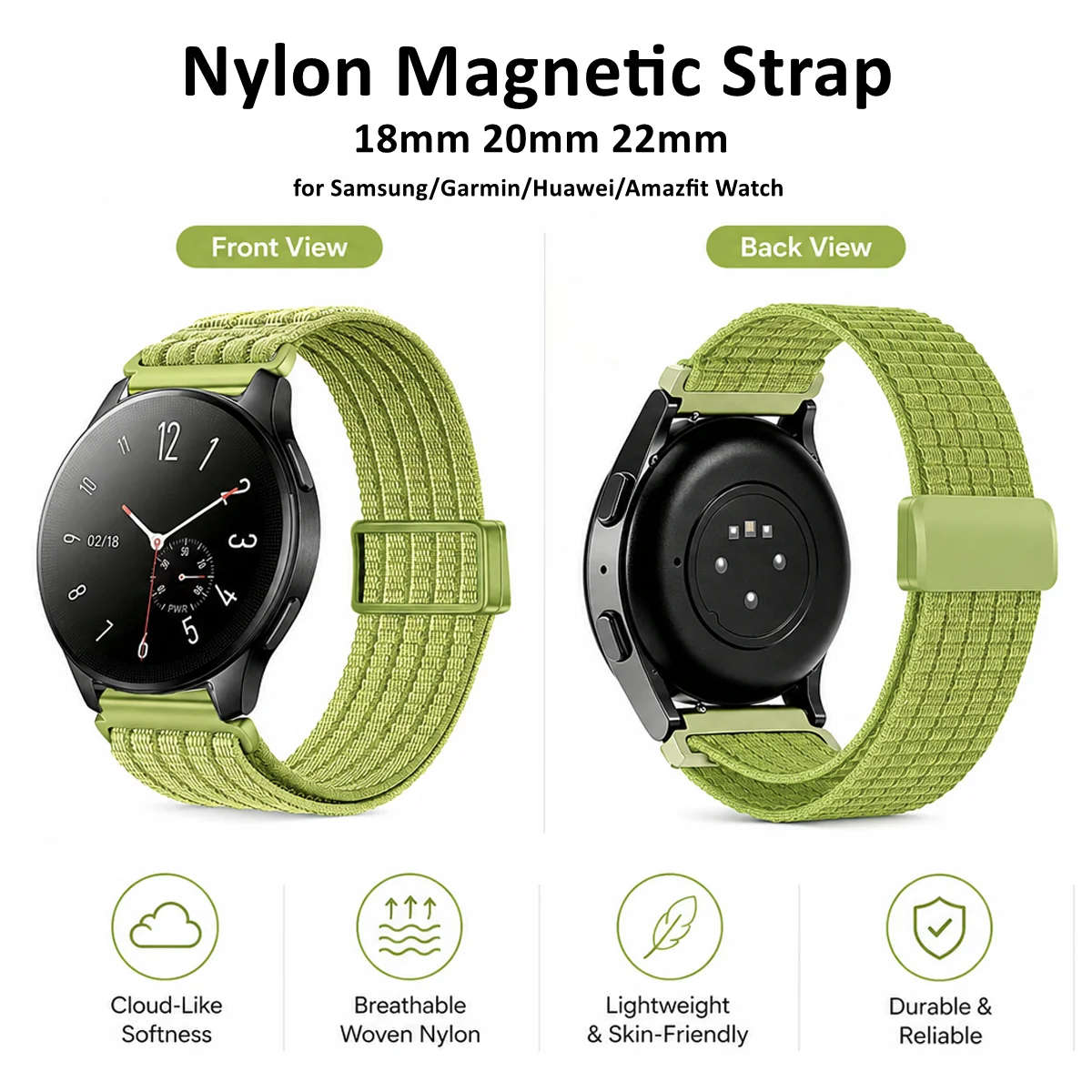 Breathable Nylon Strap for Huawei Watch GT6 5 4 3/GT Runner 2 Magnetic Wristband for Samsung Watch7 6 5 4/Garmin/Amazfit Watch
