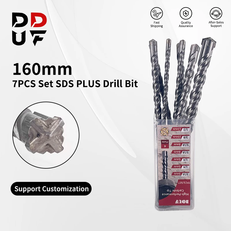 

DDUF 7PCS SET 160mm SDS PLUS 5/6/6/8/8/10/12mm Concrete Impact Hammer Masonry Carbide Drill Bit for Cement Brick Block Wall
