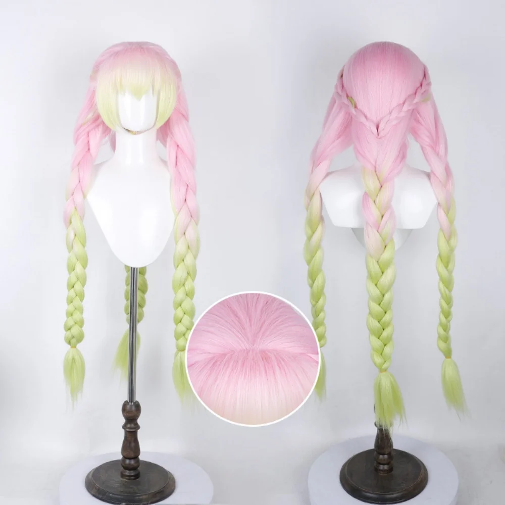 Anime Mitsuri Kanroji Cosplay Wig Mitsuri Kanroji Rose Net Wig Halloween Party Cos