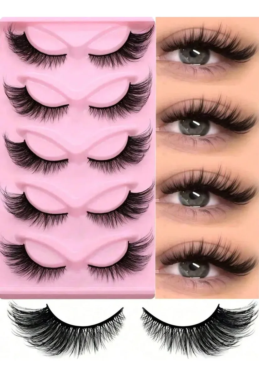 5 Paar 8D Flauschige Nerz-Wimpern, Natürlich Dramatische Wispy Foxy Augen-Wimpern, Langlebige Streifenwimpern für Alltag, Partys & Geschenke