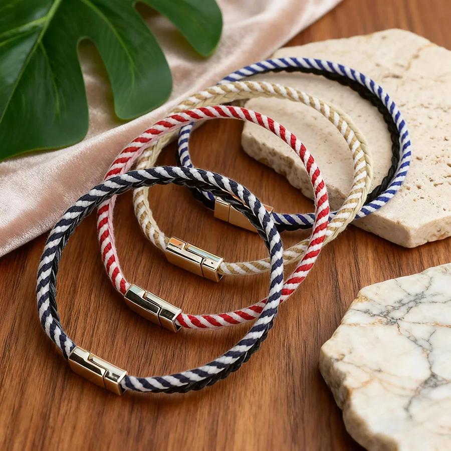 Stilvolle Handgemachte Seil Armband Frau Doppel Schicht Magnetische Schnalle Geflochtene Wrap Kette Armband Armband Reiten Party Weibliche Joias