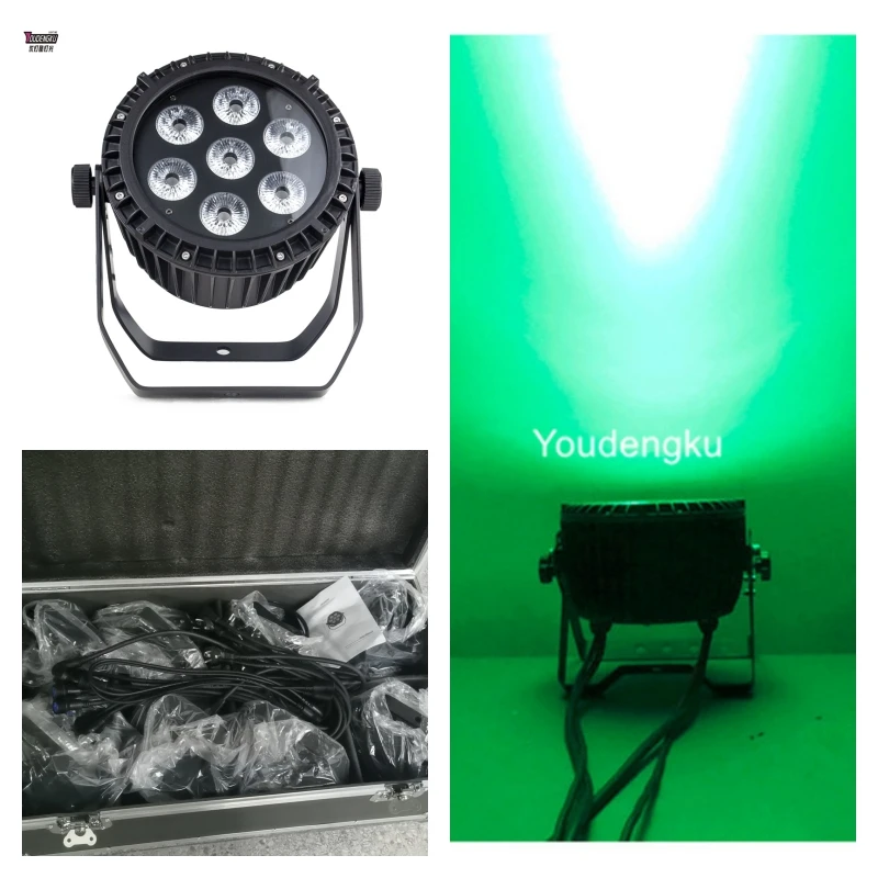 

8 штук в комплекте с кейсом, светодиодный плоский PAR-светильник 7x15W, IP65, водонепроницаемый, для улицы, RGBWA, DMX PAR-светильник