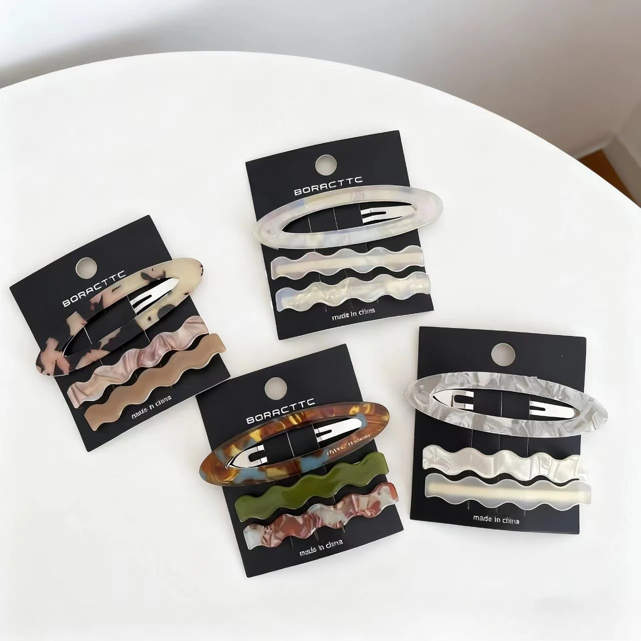 Acetate Hair Clips Set of 3 Simple Style Side Bangs Clips Wavy Geometric Fork Hair Holders Minimalist Hair Accessories for Women