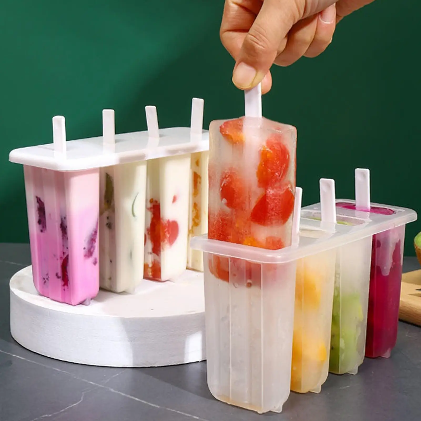 4-Cavity  Popsicles Mold With Lid Home Made Homemade Mung Bean Popsicles Homemade Ice Cream Cubes Tray DIY Ice Cream Molds