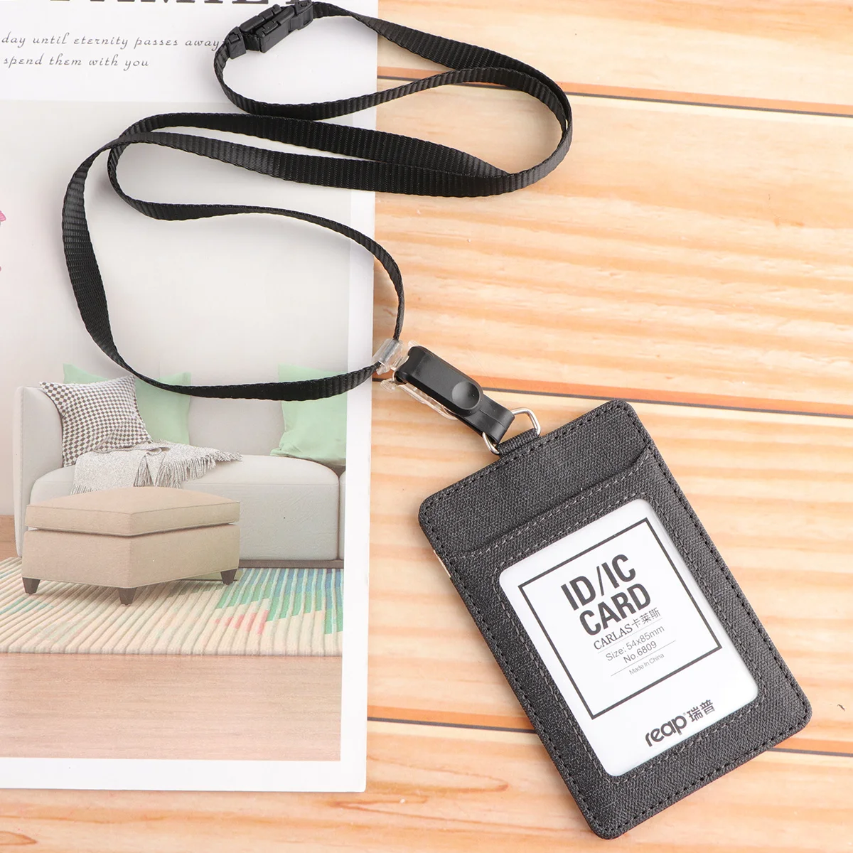 Vertical Black Cloth Badge Holder Fabric Pass Case Detachable Neck Strap Id Card Protector for Employees Students Office