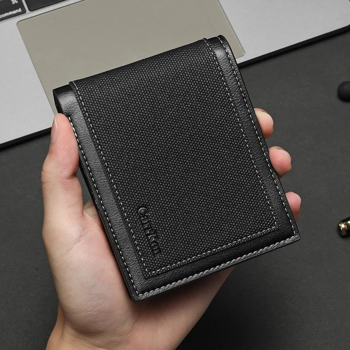 Anti-slip PU leather business multi-position retro three-fold multi-functional short lightweight men's wallet