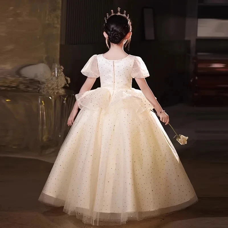 Neujahr Mädchen Kleid Champagner Pailletten Blume Perlen Geburtstags feier Hochzeit Kinder Schönheit Festzug Prinzessin Ballkleid Kleid