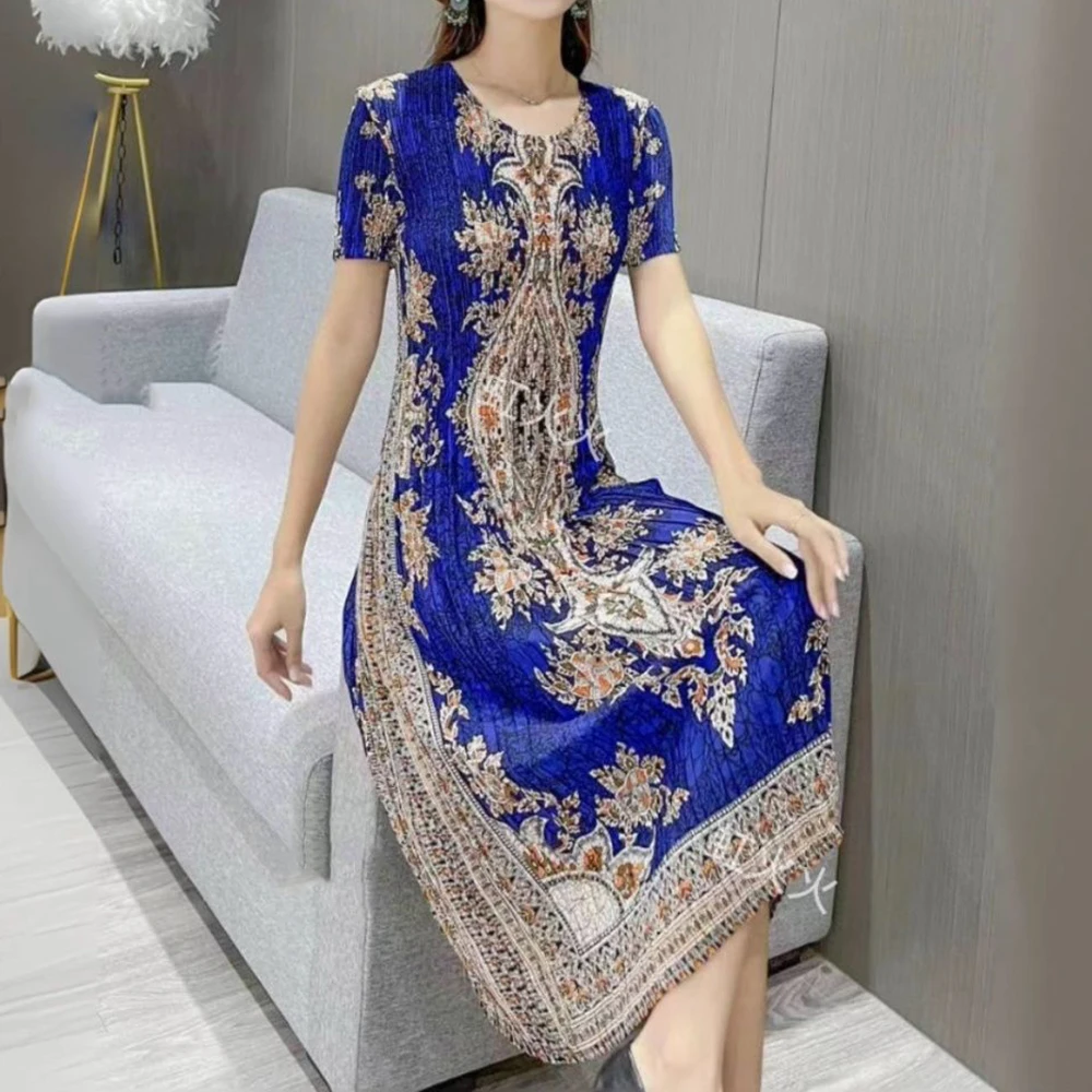 

Summer dress pleated thin medium and long large size loose elastic thin belly cover skirt vestido feminino