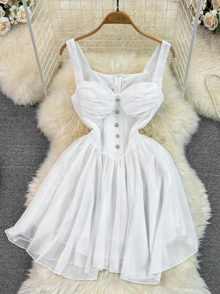 Women Pink A-line Evening Dress Vintage Square Collar Mini Luxury Dresses Y2k Party Club One Piece Frocks  Cutecore Clothes