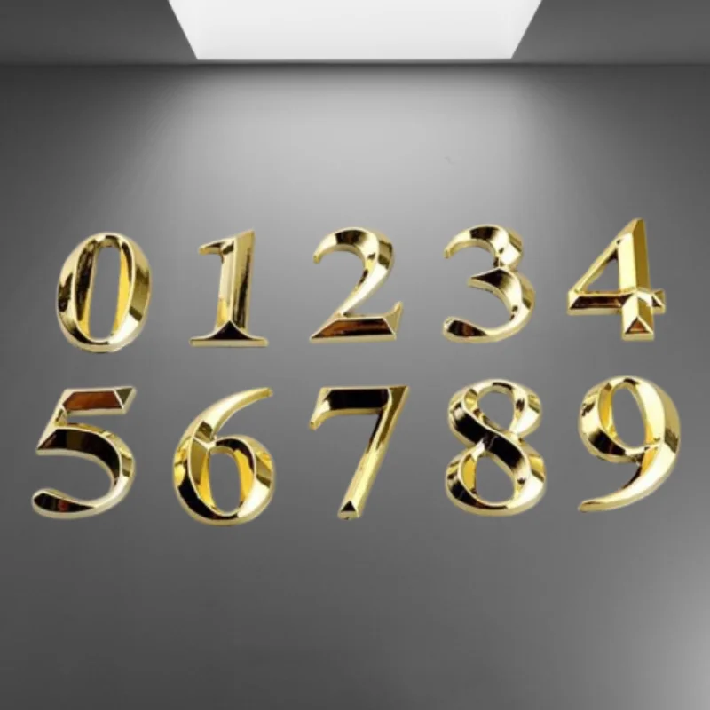 1pc ABS Height 5cm Golden Home Sticker Address Door Label Gold Modern #0-9 Hotel Apartment Door Plate House Number