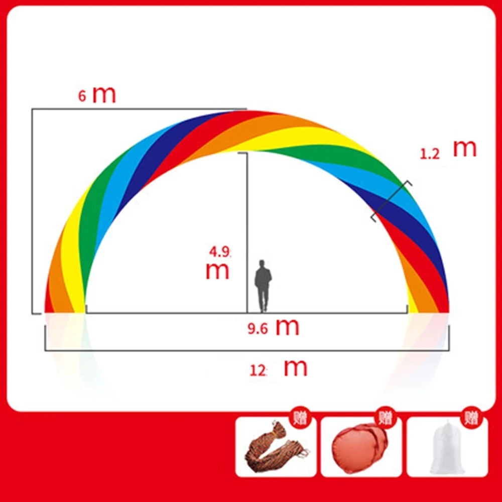 customize 12m wide Inflatable rainbow arch door colorful colorful celebration wedding arch cartoon kindergarten