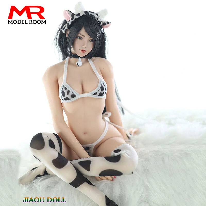 JO22X-06 1/6 Scale Female Cute Cow Bikini Sock Headband Neck Bell Set Clothes Model Fit 12'' Action Figure Body Dolls