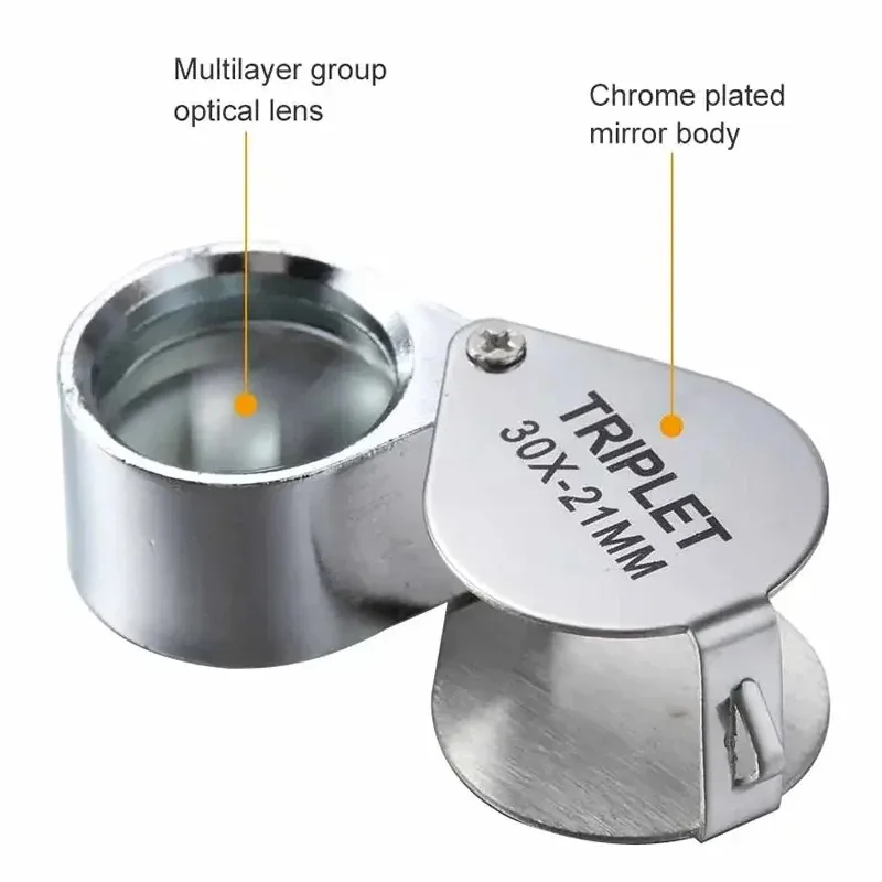 Foldable 10-30X Pocket Loupe Magnifier Diamond Triplet Jewelers Eye Glass Tool Jewelry Reading Magnifying Glass for Detailed Ins