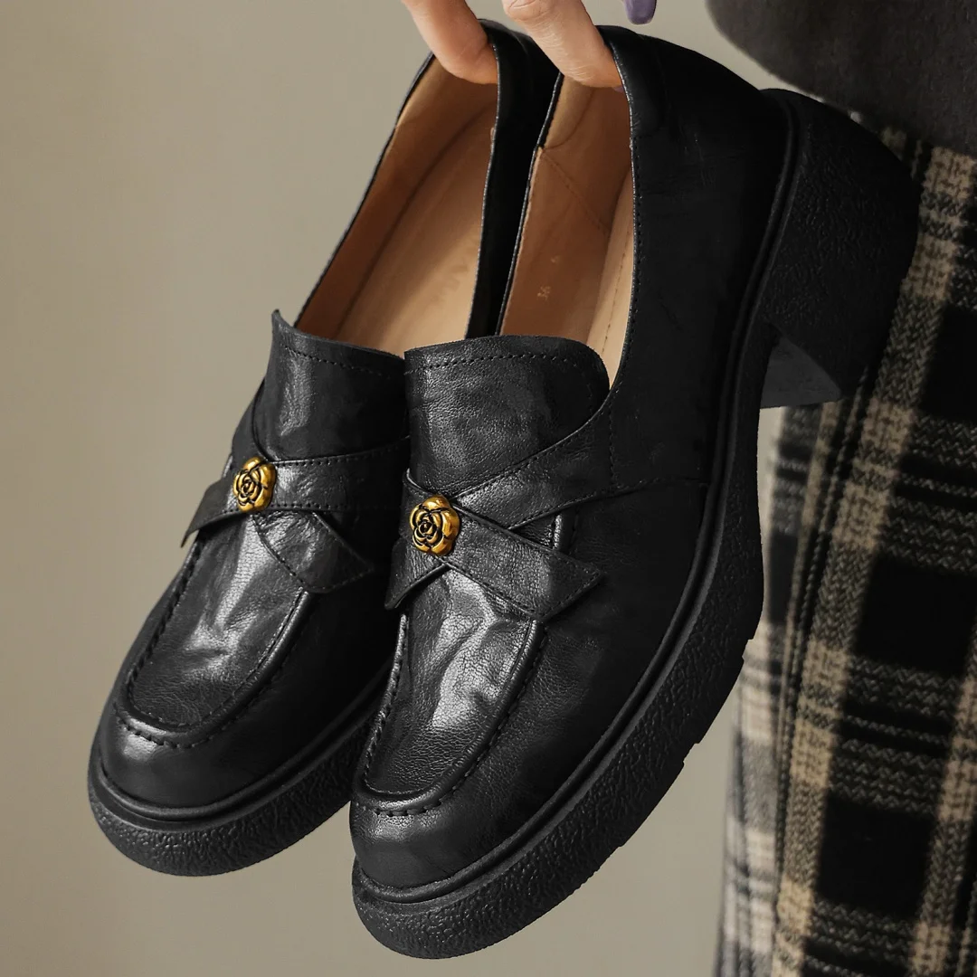 

Женские мокасины danxuefei из овчины с круглым носком, на толстой подошве, на платформе, без застежек, высококачественные, мягкие, удобные, повседневные.