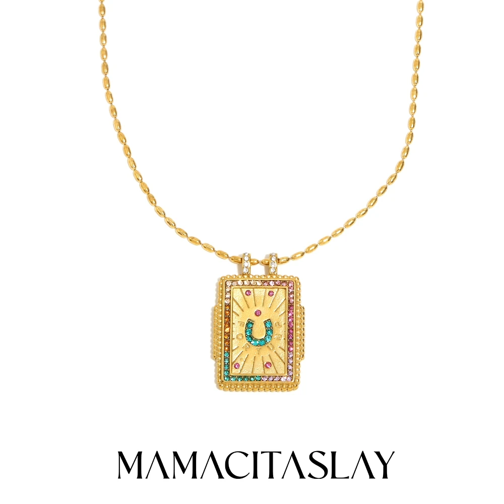 MamacitaSlay 316L roestvrij staal emaille zirkoon hart ster maan ring ketting partij waterdichte sieraden dames charme sieraden