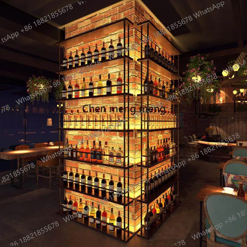 Simple column wall luminous rack wall hanging wrought iron wine wine rack display rack shelf wine cabinet solid wood