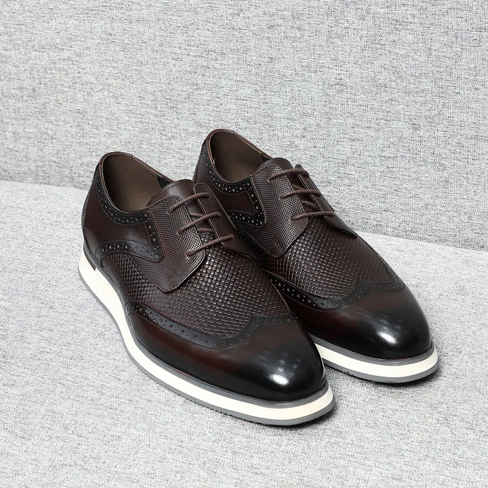 Luxury Handmade Men Dress Shoes Cow Genuine Leather Lace-up Print Black Coffee Office Career Derby Shoes Men Leather Original