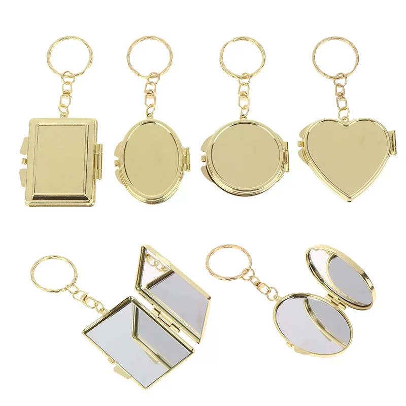 Mini miroir pliant porte-clés rond coeur ovale forme carrée Double face miroir cosmétique en métal pliant porte-clés miroir de maquillage