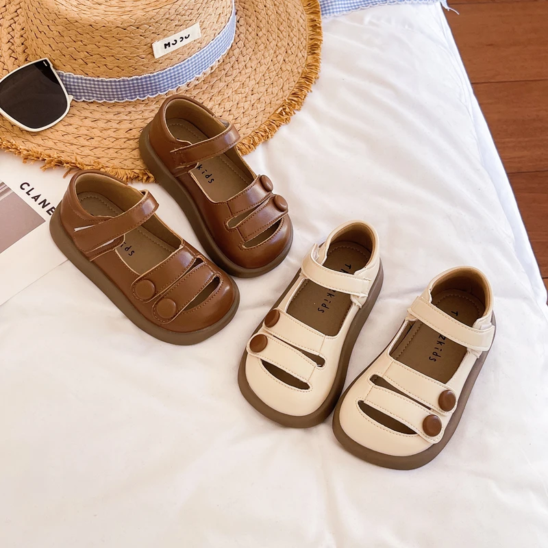 First Walker Boys Girls Leather Sandals 2026 New Summer Toddler Closed-toe Beach Shoes Non-slip Classic Simple Party Daily Wear