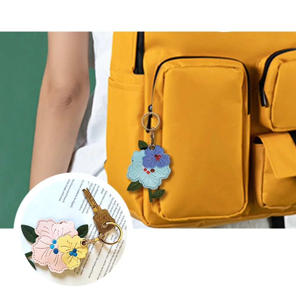 

Entrance Guard Card Peony Flower Keychain Keyring Protective Case Peach Blossom Access Card Holder PU Leather Creative