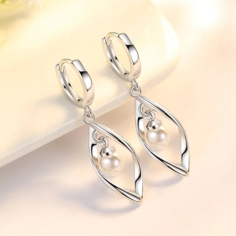 Real 925 Sterling Silver Pearl Jewelry New Hollow Leaf Drop Earrings For Woman Fashion XY0073