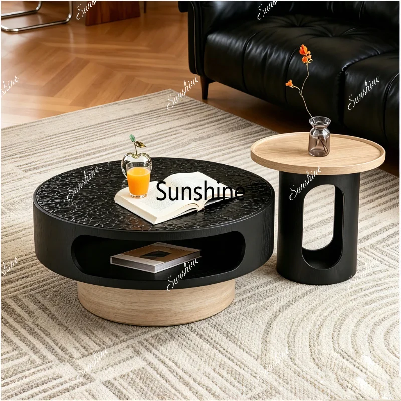 Round coffee table combination small apartment living room household water ripple countertop light luxury high sense