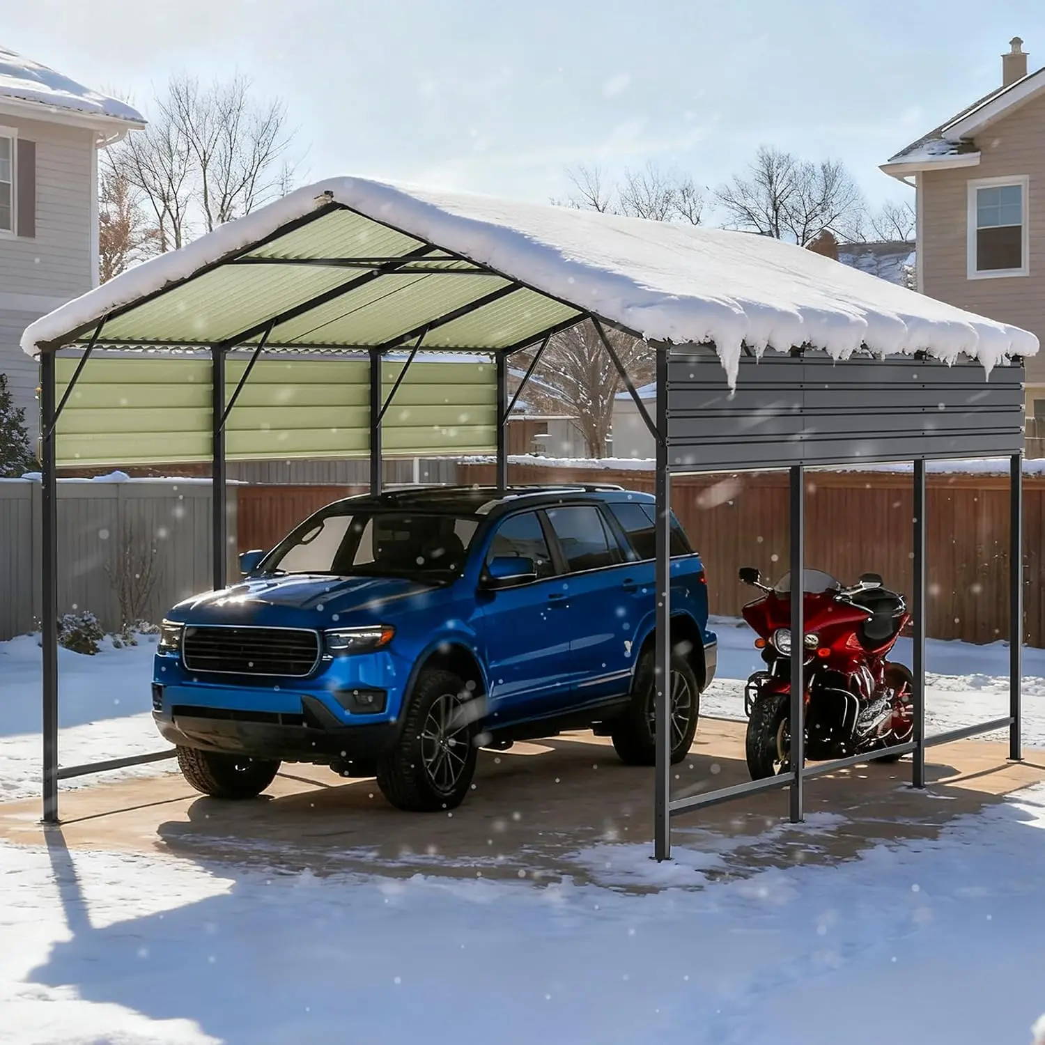 10x15FT Metal Carport with Heavy Duty Frame and Galvanized Steel Roof, Vertical Carports with Side Support Rods, Canopy, Custom