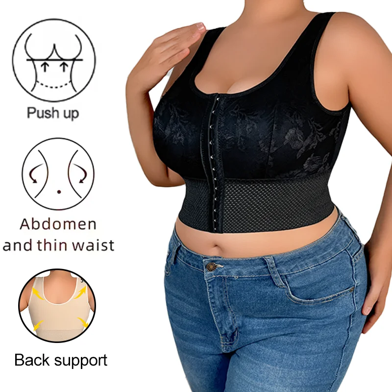 Front Closure Push Up Bra Women Underwear Ultra Thin Cup Breathable Wireless Floral Bralette Shapewear Tummy Control Vest XL-4XL image 4
