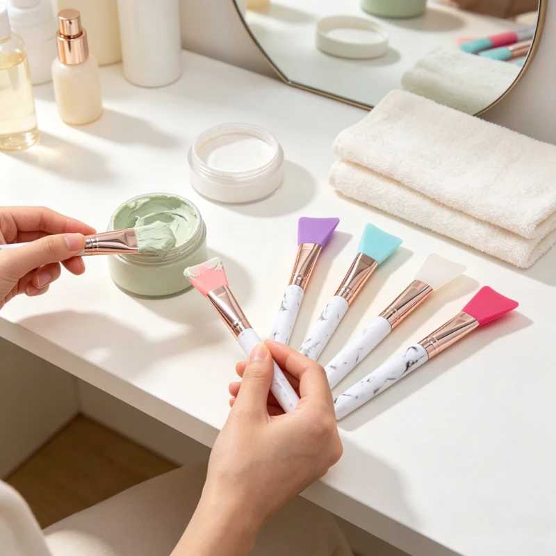 New Marble‑Handle Silicone Soft‑Head Mask Brush & Mixing Spatula, Facial Mask Applicator Beauty Tools