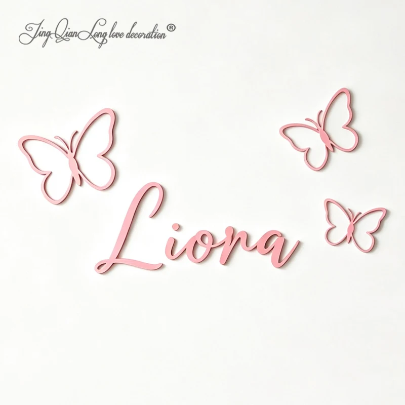 Custom Wooden Name Sign with Butterflies, Personalized Nursery Wall Decor, Boho Baby Name Plaque, wood Baby Room Sign, Newborn