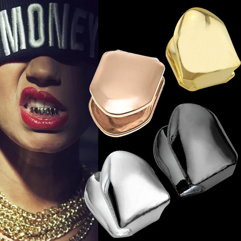 4 Colors Custom Fit Gold Plated HipHop Single Tooth Grillz Cap Top Bottom Dental Grill Teeth Caps Halloween Cosplay