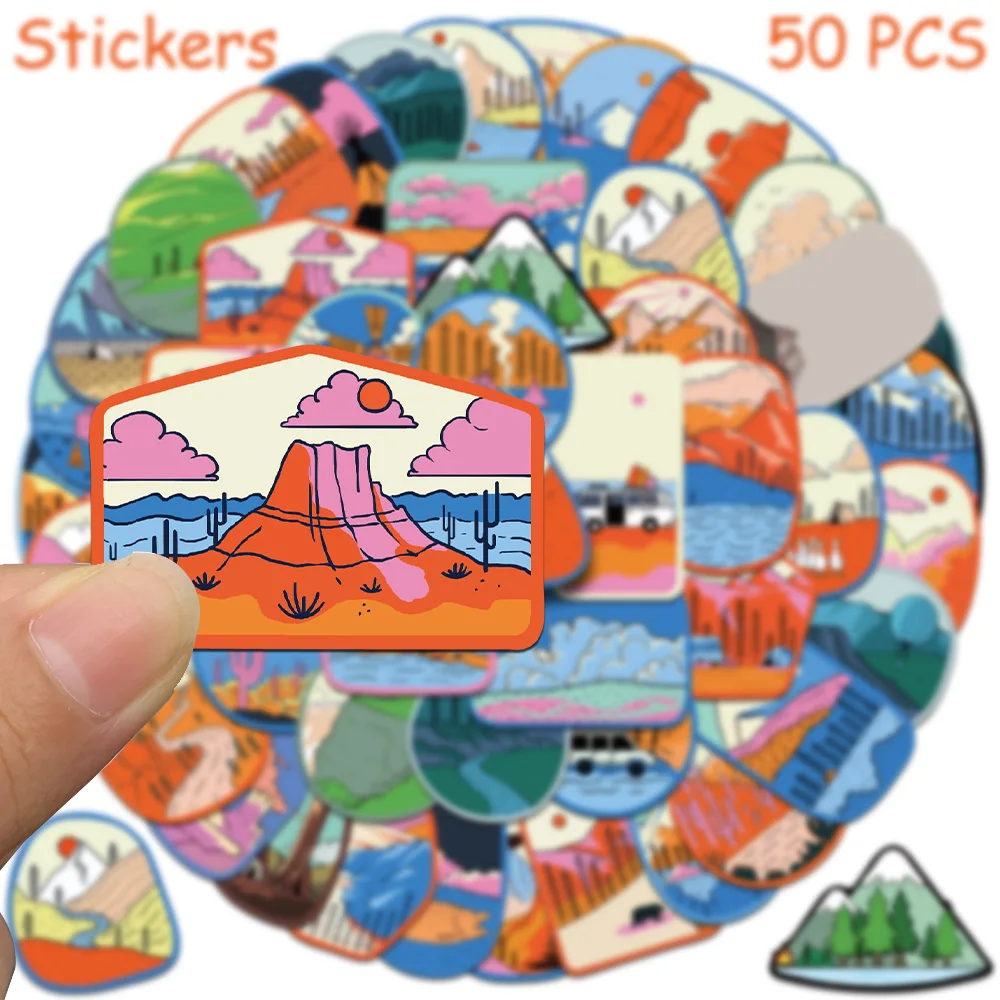 50pcs Outdoor Camping Stickers Decals For Laptop Refrigerator Scrapbook Skateboard Guitar DIY Aesthetic Waterproof Stickers