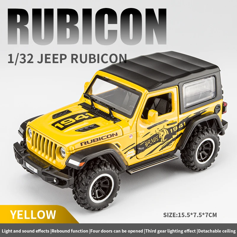 

1:32 Scale Wrangler Rubicon Off-Road Alloy Model Car Diecast Vehicle Casting Sound Light Pull Back Children Ornament Collect