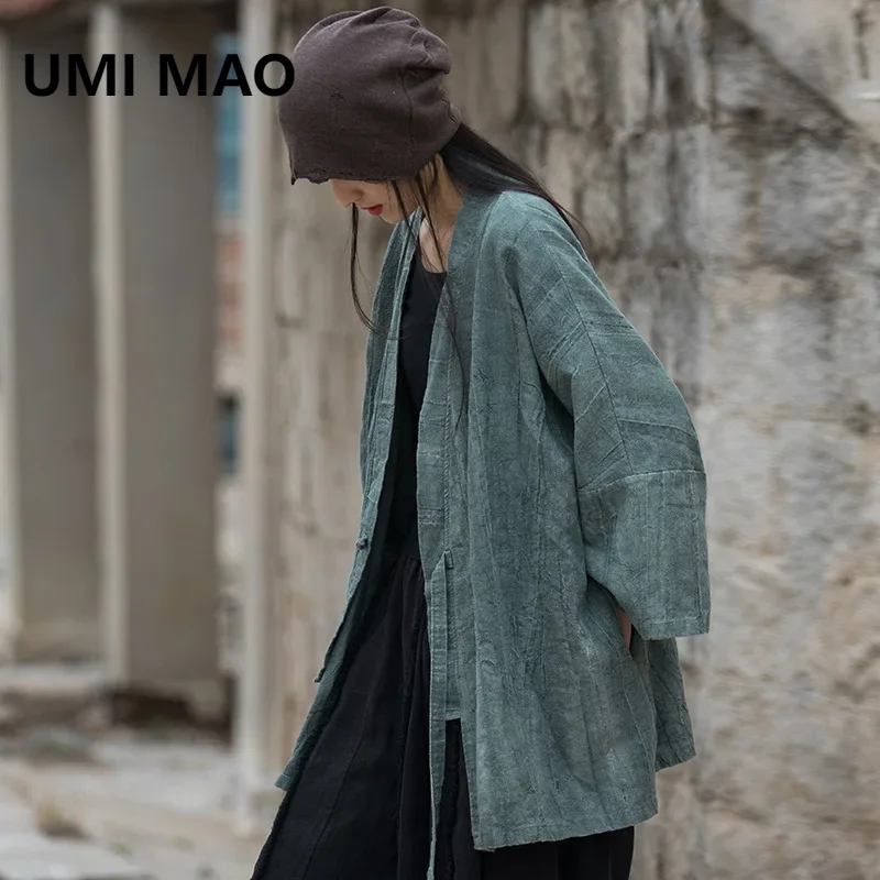 

UMI MAO Ramie Jacket Tie Dyed Autumn Cotton Femme New Diagonal Collar Tied Up Shirt Chinese Style Top Spring Clothes For Women