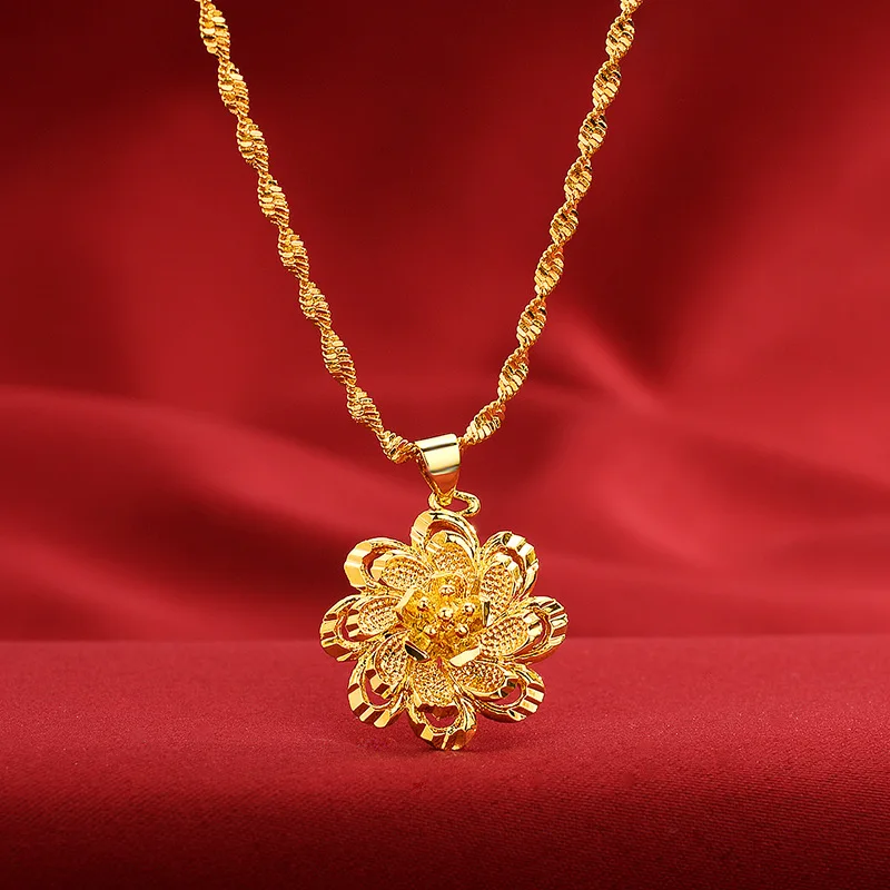 

Boutique AU999 gold necklace womens fashion big flower pendant 24K pure gold goddess temperament clavicle necklace