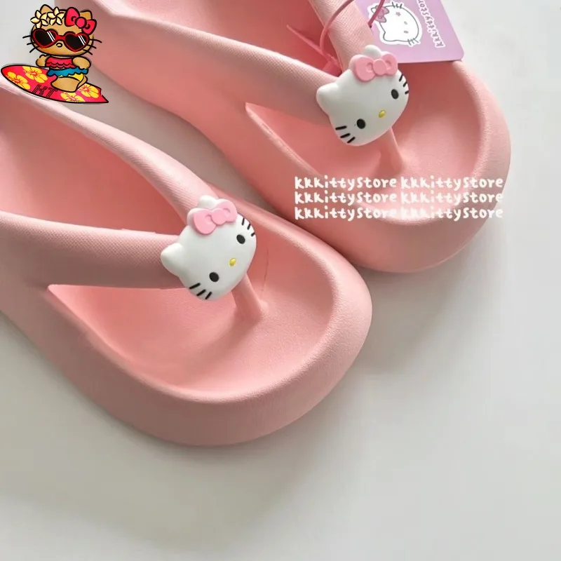 Nero Hello Kitty Cartoon Kawaii pantofole estive piattaforma infradito esterno indossare bagno antiscivolo spiaggia donna sandali spiaggia