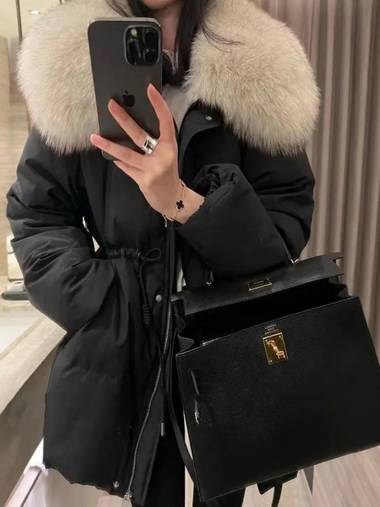 Echte natuurlijke vossenbontkraag donsjack damesmode witte ganzendons jas winter dikke donsjack warme bontjas