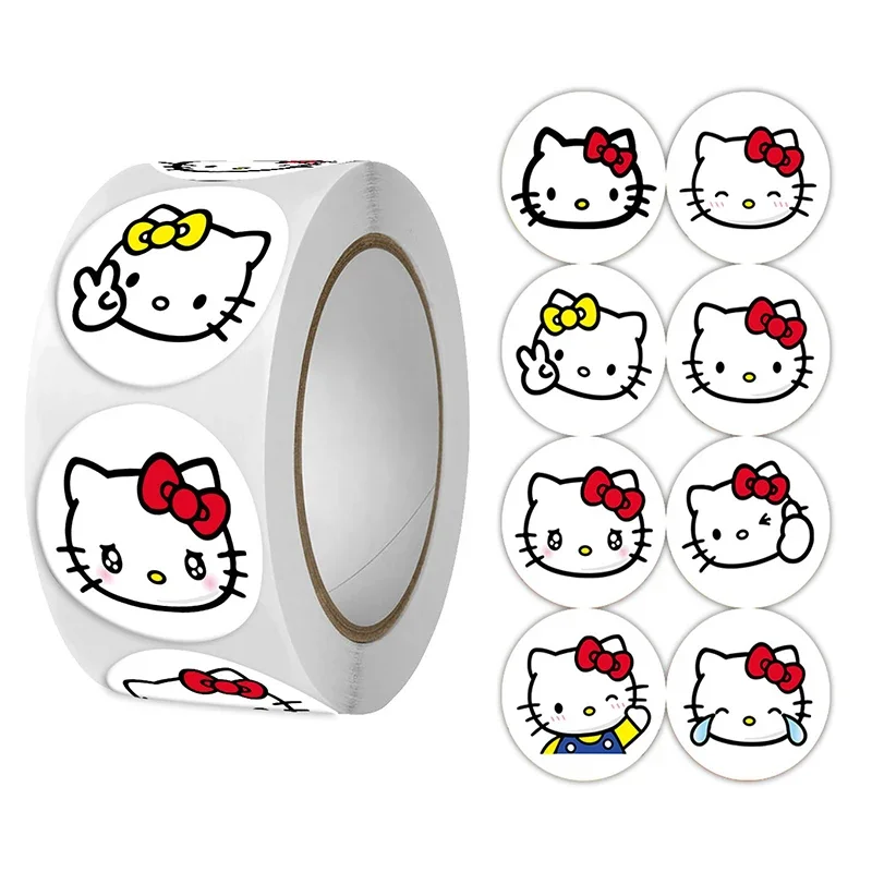 

500pcs/Roll Sanrio Hellokitty Kawaii Cartoon Stickers DIY Creative Handbook Decor Roll Stickers for Kids' Favorite Gifts