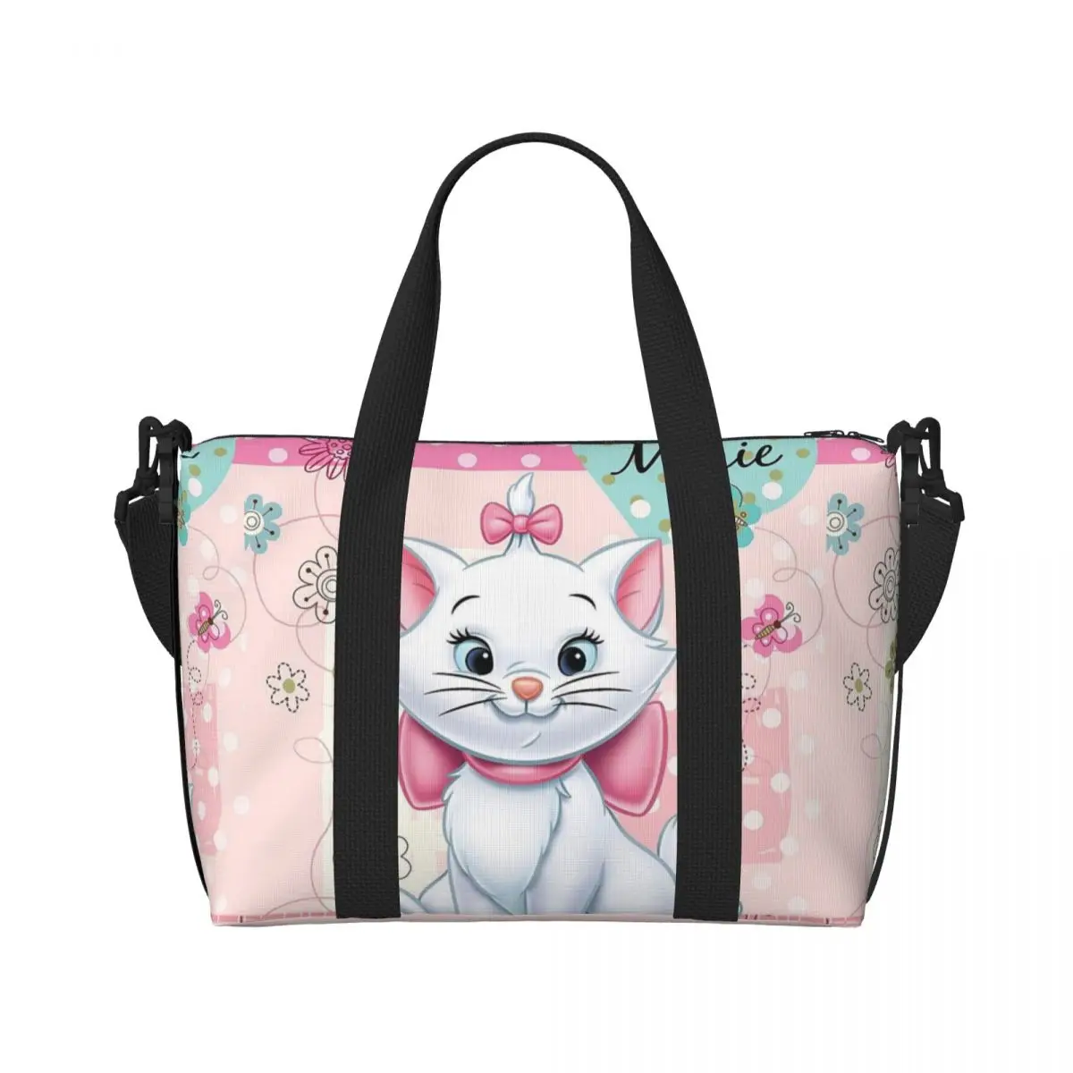 Custom Movie Marie Cat Beach Tote Bag for Women Funny Kitten Film Big Compartment Beach Gym Travel Bags