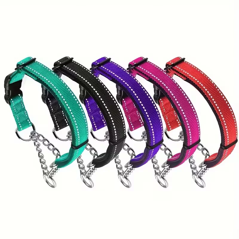 Martingale Heavy Duty Dog Collar Stainless Steel Chain Soft Padded Quick Release Buckle Reflective For All Sizes