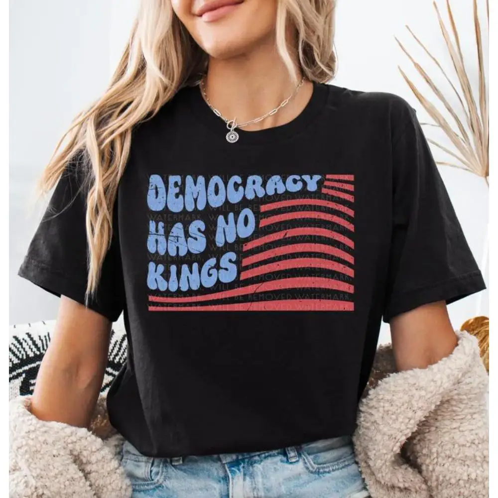 

Democracy Has No Kings T-shirt Women Men Vintage Retro American Flag Graphic Tee Political Statement Casual Oversized Top