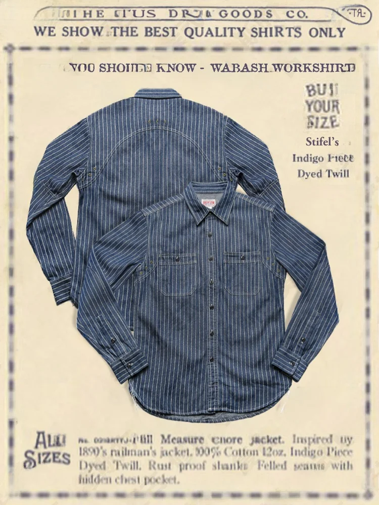 American Style Workwear Shirt NonStock Wabash Vintage Striped Rail Way Uniform Long Sleeve Cotton Denim Fashion Urban Youth