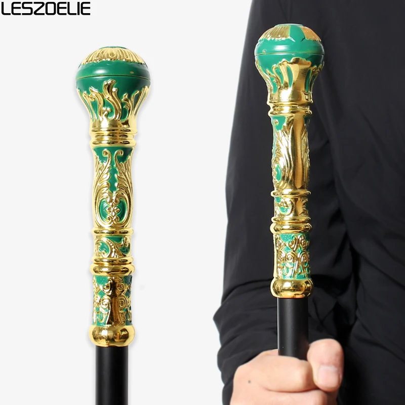 9 سم ذهبي مع عصا مشي فاخرة خضراء قابلة للفصل، إكسسوار أنيق للاستخدام في الحفلات للرجال والنساء