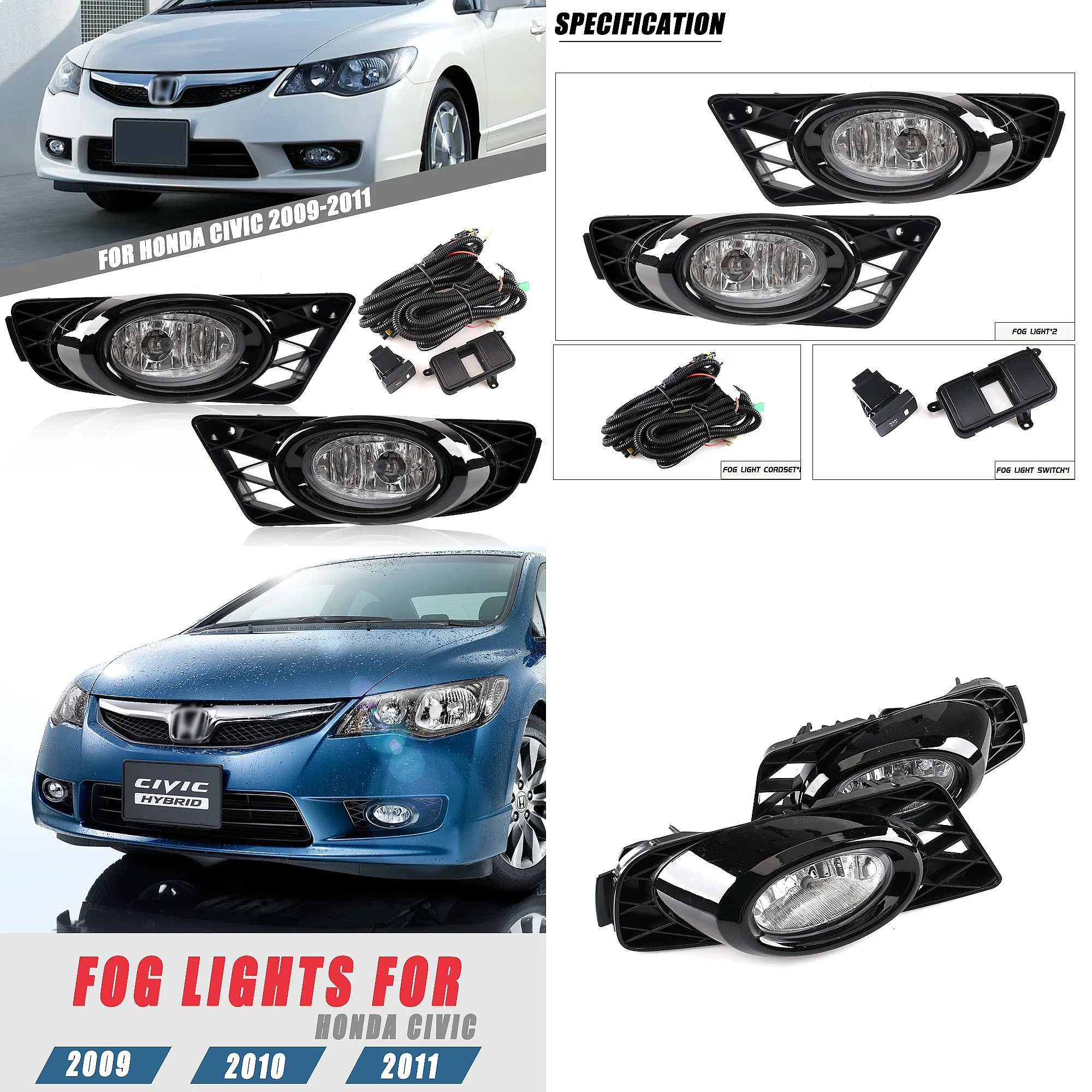 

LED Front Fog Lights Daytime Running Lights Assembly for Honda Civic 09-11