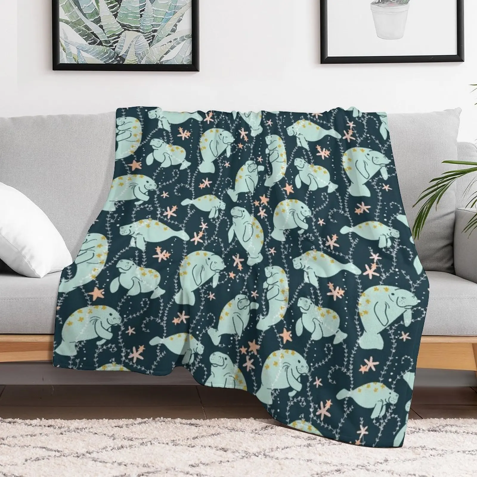 Oh the Hue-Manatee: Teal Throw Blanket blankets and throws Summer Beddings Blankets