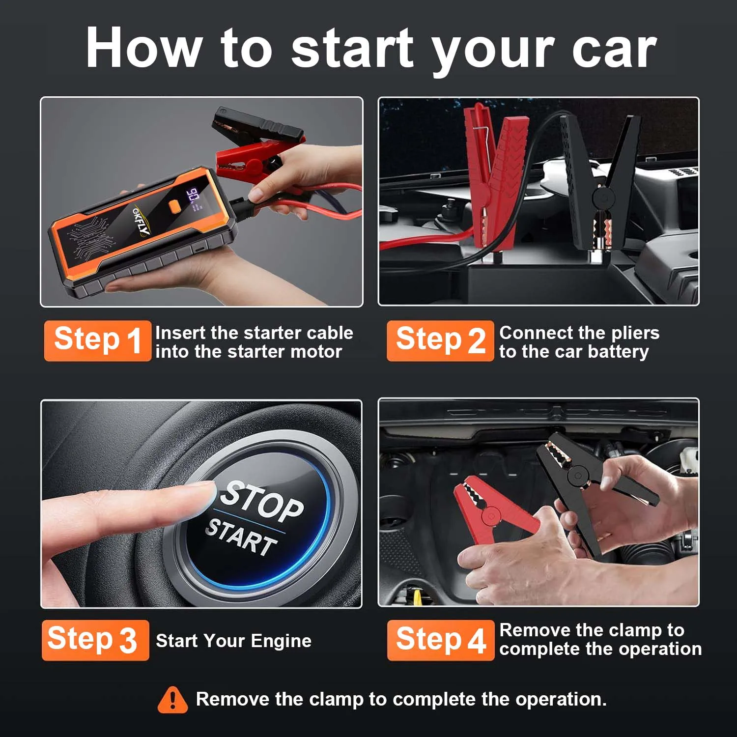 GKFLY 4000A Starthilfe-Powerbank, Auto-Starthilfe, Externer Akku, 12V Startgerät für Benzin- und Dieselmotoren – Detail 9