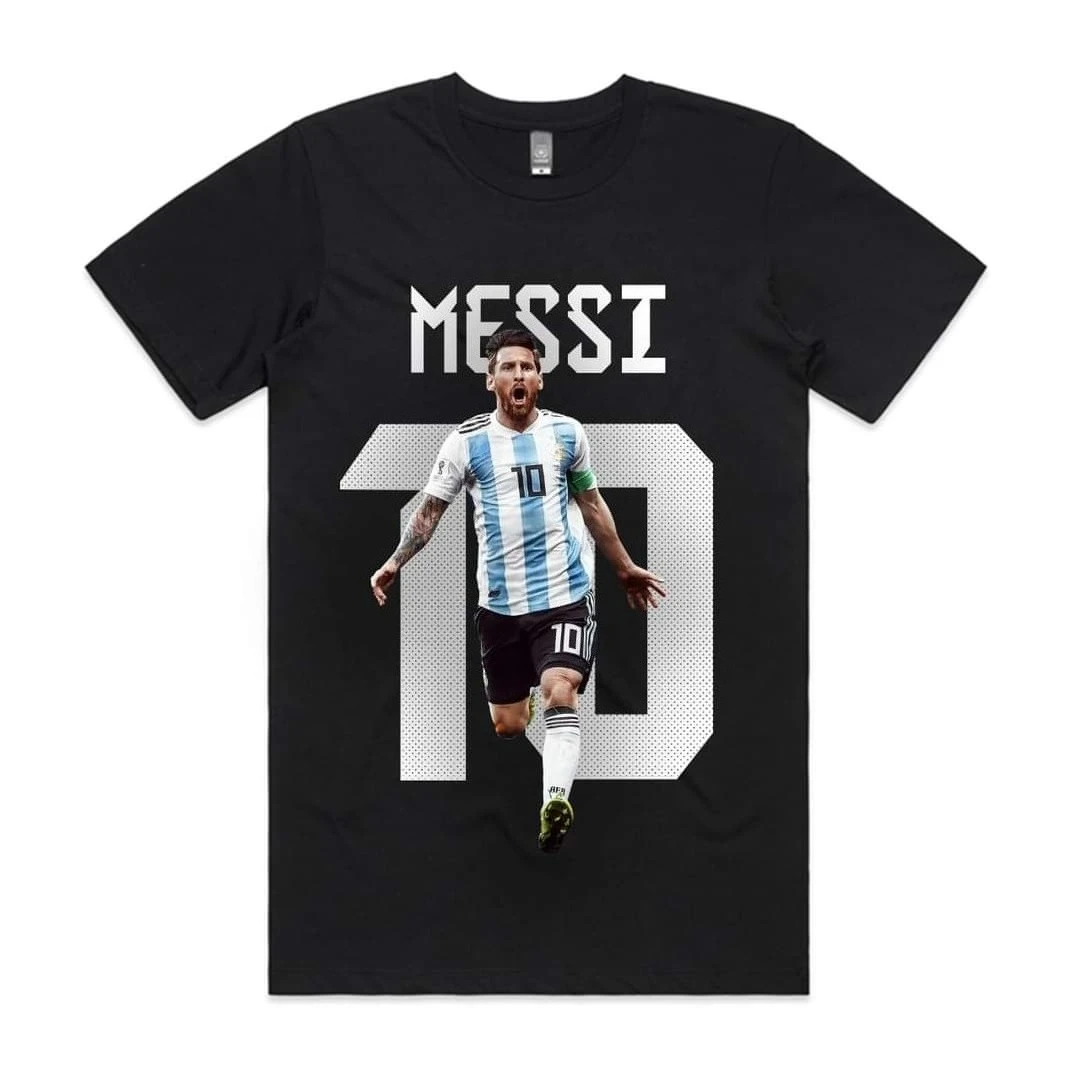 Lionel Messi Argentina Number 10 Celebrate Graphic Cotton Unisex Football Fan Short Sleeve Street Tee