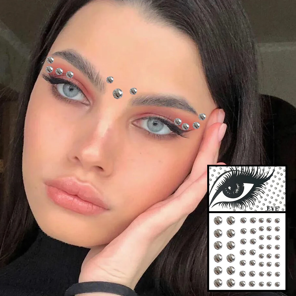 Colorful Face Jewelry For Women Temporary Tattoos Eyes Eyebrow Bindi Dots Gems Makeup Sticker Shiny Pearl Jewels Halloween Rave