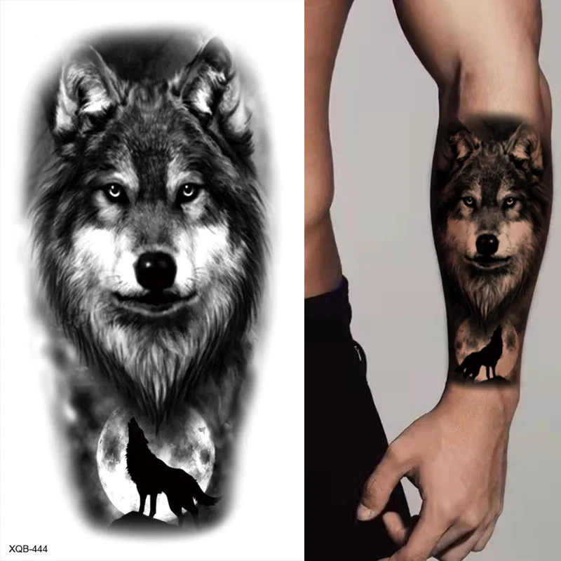 Animal Men's Temporary Tattoos for Arm Sleeve Body Waterproof Wolf Lion Tiger Tattoo Stickers Diaposable Fake Tattoo image 2