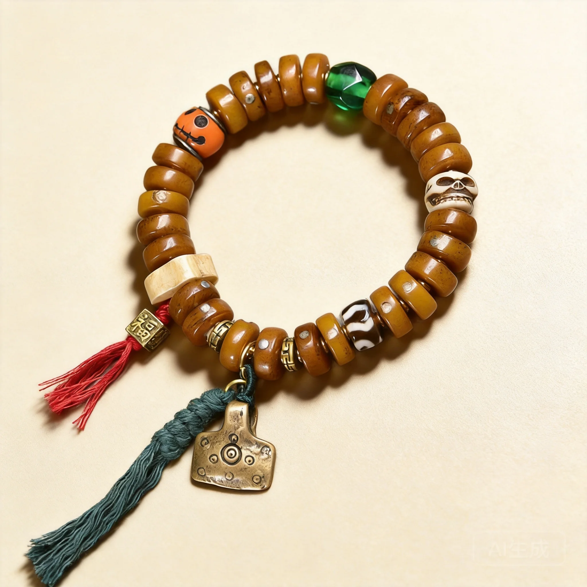 Tibetan Style Yak Camel Bone Flat Beaded Bracelet Single Strand Lucky Blessing Jewelry With Dzi Bead Agate Glaze Tassel Feng Shu